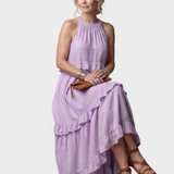Katia - Sukienka Maxi z Halterem i Falbanami
