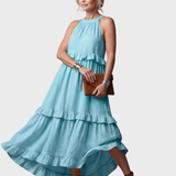 Katia - Sukienka Maxi z Halterem i Falbanami