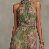Lívia — Elegancka sukienka maxi typu halter w kwiaty