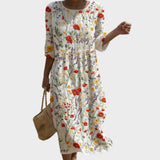 Cristina - Vestido Maxi com Decote Redondo e Padrão Floral