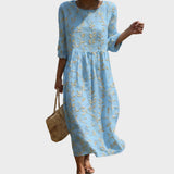 Natália - Vestido Midi com Decote Redondo e Padrão
